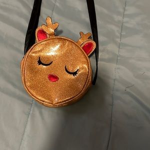 Gold with glitter and red zip kids accessories bag for kids